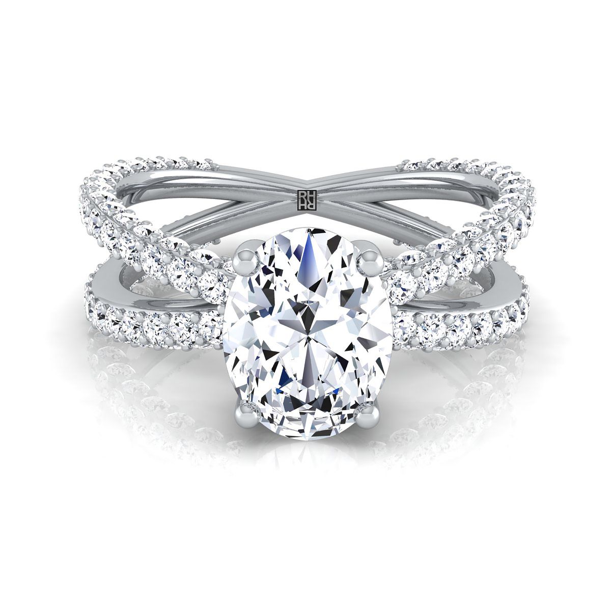 Criss Cross Open Pavé Oval, in 18K White Gold, pave setting | RockHer