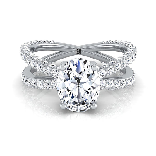 Criss Cross Open Pavé Oval, in 18K White Gold, pave setting | RockHer