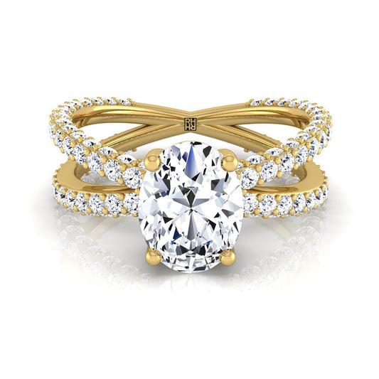 Criss Cross Open Pavé Oval, in 18K Yellow Gold, pave setting | RockHer