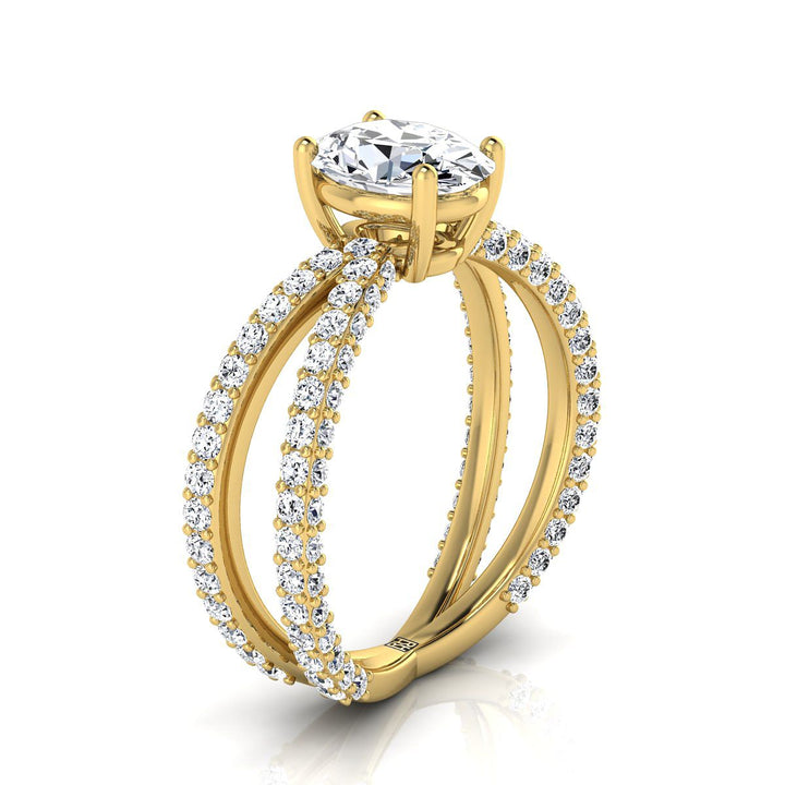 Criss Cross Open Pavé Oval, in 18K Yellow Gold, pave setting – side profile | RockHer