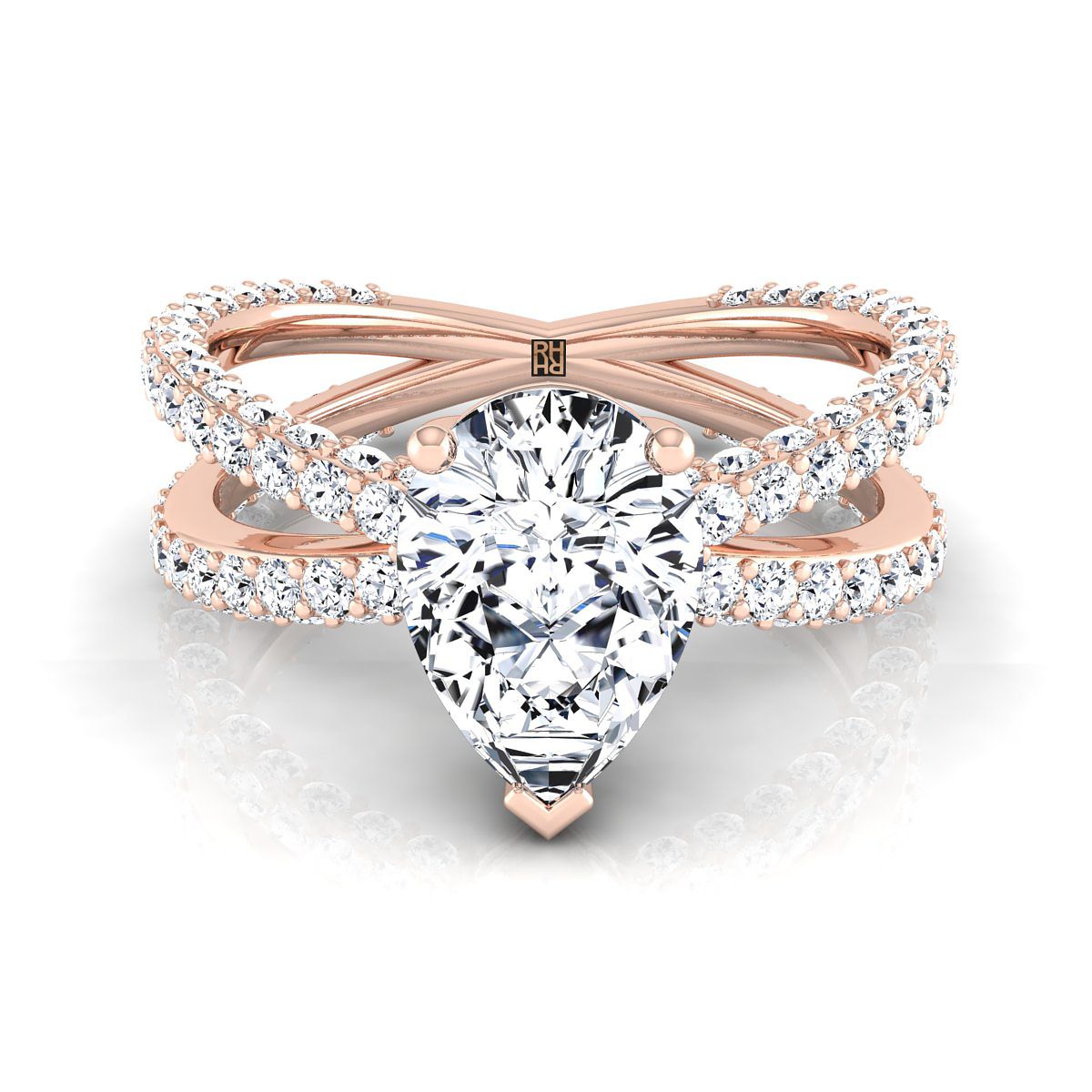 Criss Cross Open Pavé Pear Shape, in 14K Rose Gold, pave setting | RockHer