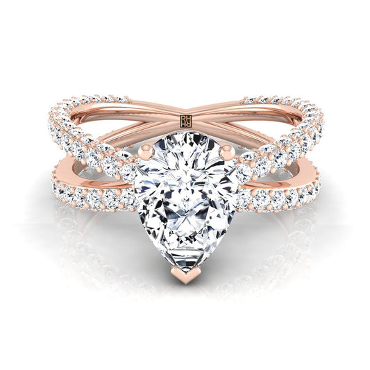 Criss Cross Open Pavé Pear Shape, in 14K Rose Gold, pave setting | RockHer