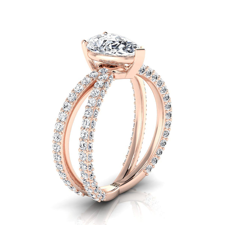 Criss Cross Open Pavé Pear Shape, in 14K Rose Gold, pave setting – side profile | RockHer