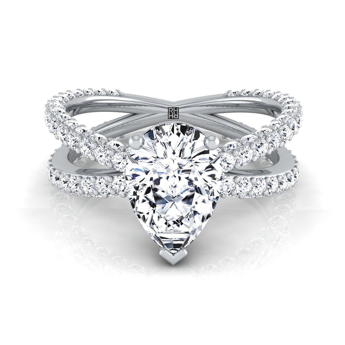 Criss Cross Open Pavé Pear Shape, in Platinum, pave setting | RockHer