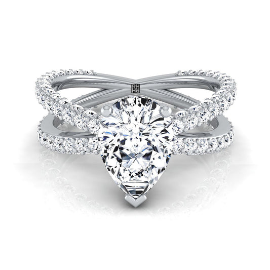 Criss Cross Open Pavé Pear Shape, in 18K White Gold, pave setting | RockHer