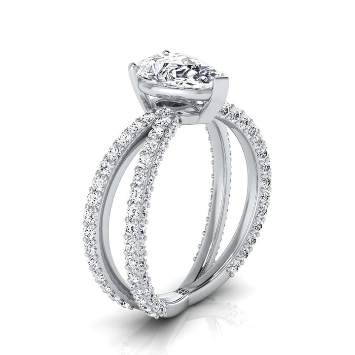 Criss Cross Open Pavé Pear Shape, in 18K White Gold, pave setting – side profile | RockHer