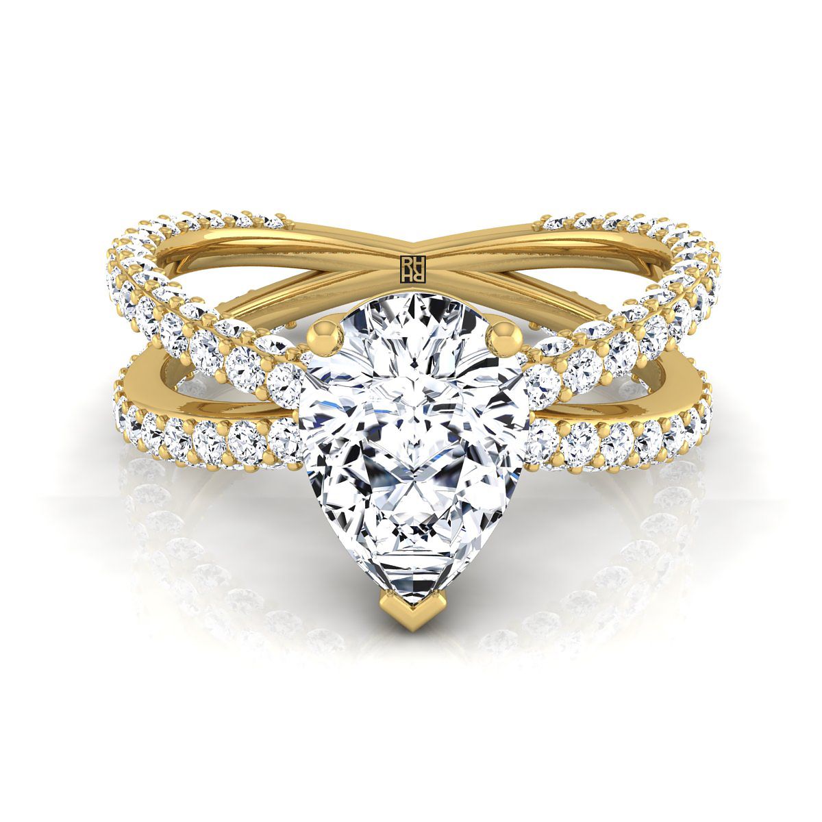 Criss Cross Open Pavé Pear Shape, in 18K Yellow Gold, pave setting | RockHer