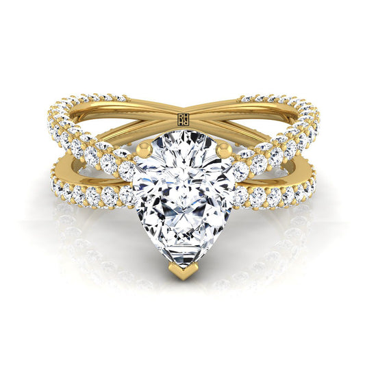 Criss Cross Open Pavé Pear Shape, in 18K Yellow Gold, pave setting | RockHer
