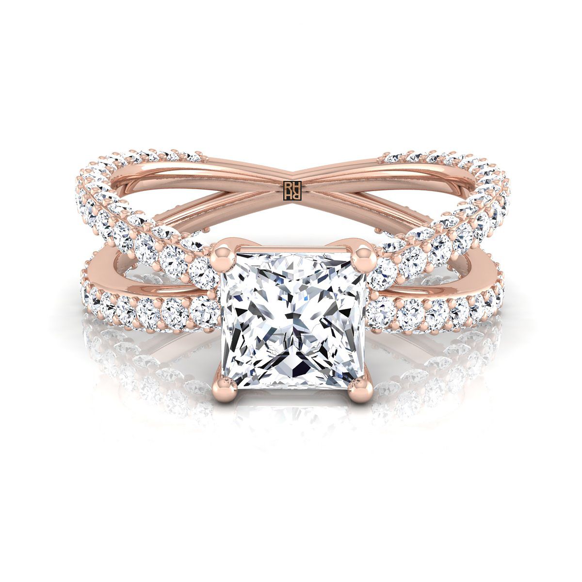Criss Cross Open Pavé Princess, in 14K Rose Gold, pave setting | RockHer