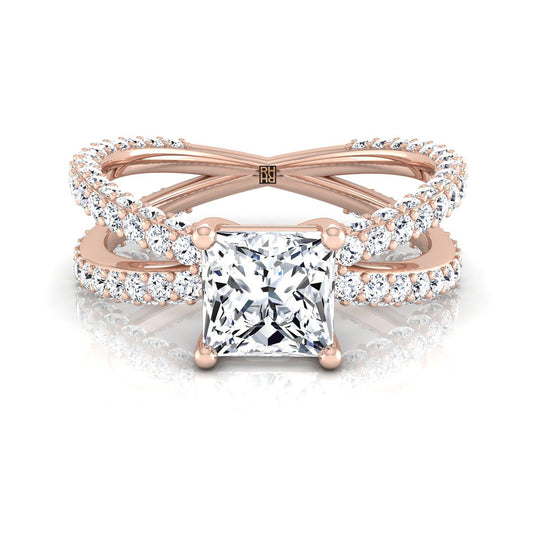 Criss Cross Open Pavé Princess, in 14K Rose Gold, pave setting | RockHer