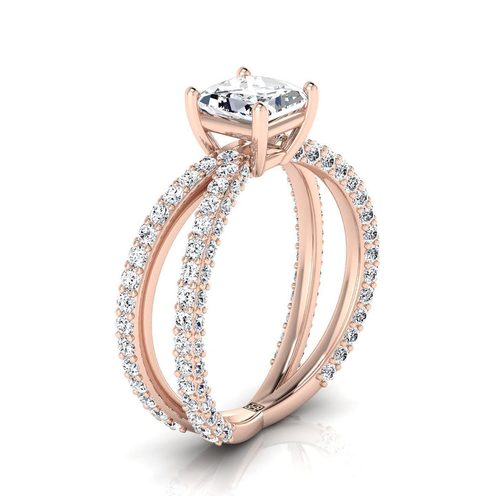 Criss Cross Open Pavé Princess, in 14K Rose Gold, pave setting – side profile | RockHer