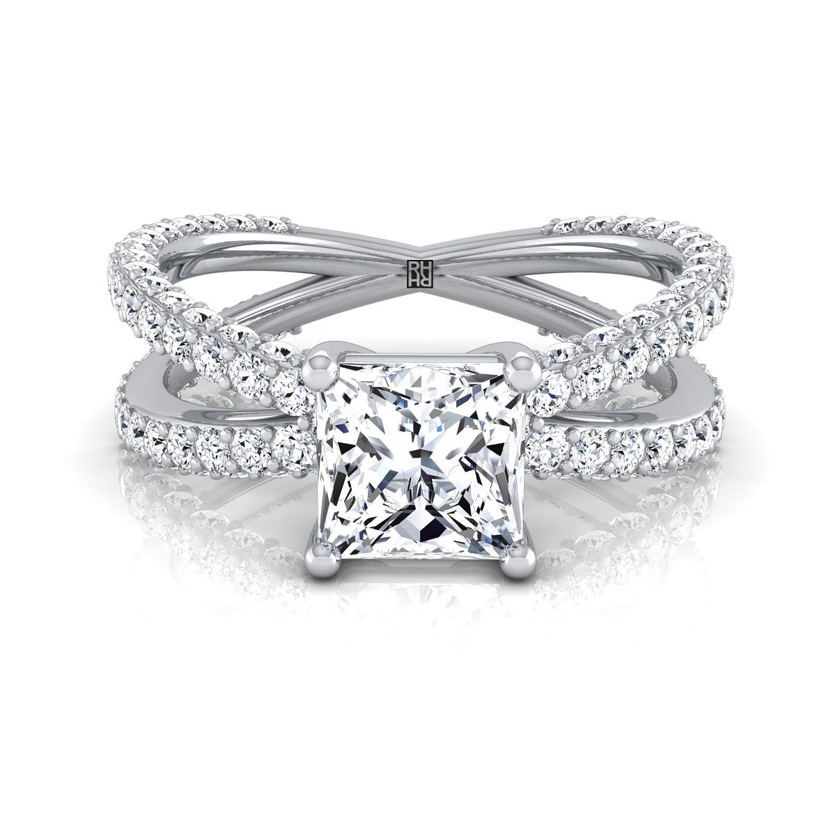 Criss Cross Open Pavé Princess, in Platinum, pave setting | RockHer