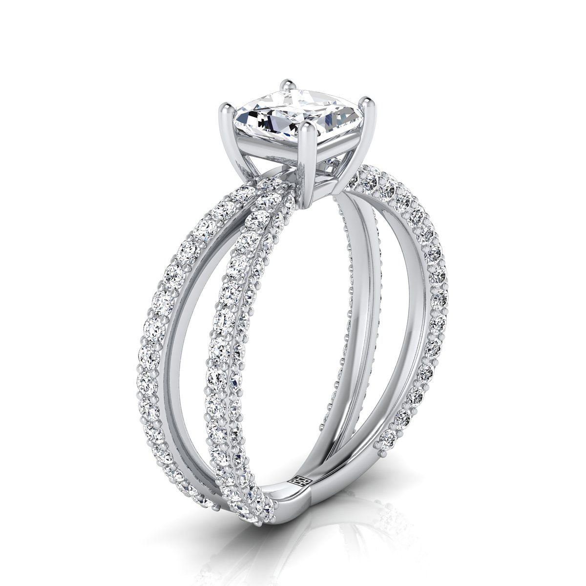 Criss Cross Open Pavé Princess, in Platinum, pave setting – side profile | RockHer