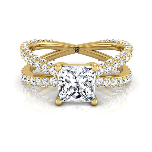 Criss Cross Open Pavé Princess, in 18K Yellow Gold, pave setting | RockHer