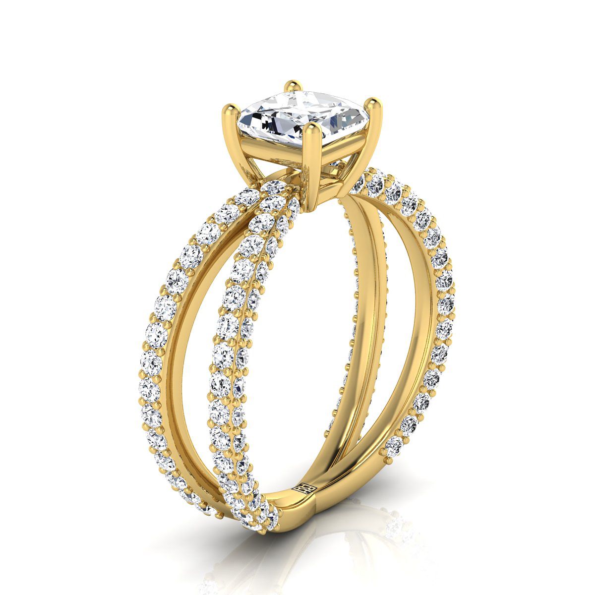 Criss Cross Open Pavé Princess, in 18K Yellow Gold, pave setting – side profile | RockHer