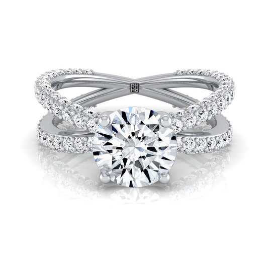 Round Brilliant, Criss Cross Open Pavé, in Platinum, pave setting | RockHer