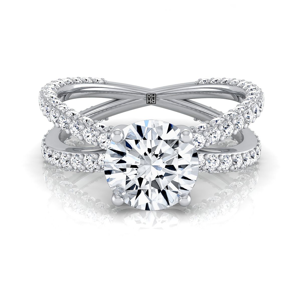 Round Brilliant, Criss Cross Open Pavé, in 18K White Gold, pave setting | RockHer