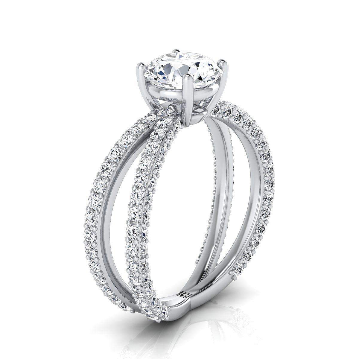 Round Brilliant, Criss Cross Open Pavé, in 18K White Gold, pave setting – side profile | RockHer