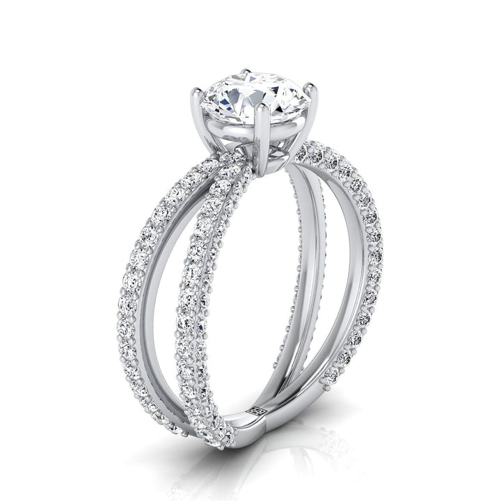 Round Brilliant, Criss Cross Open Pavé, in 18K White Gold, pave setting – side profile | RockHer