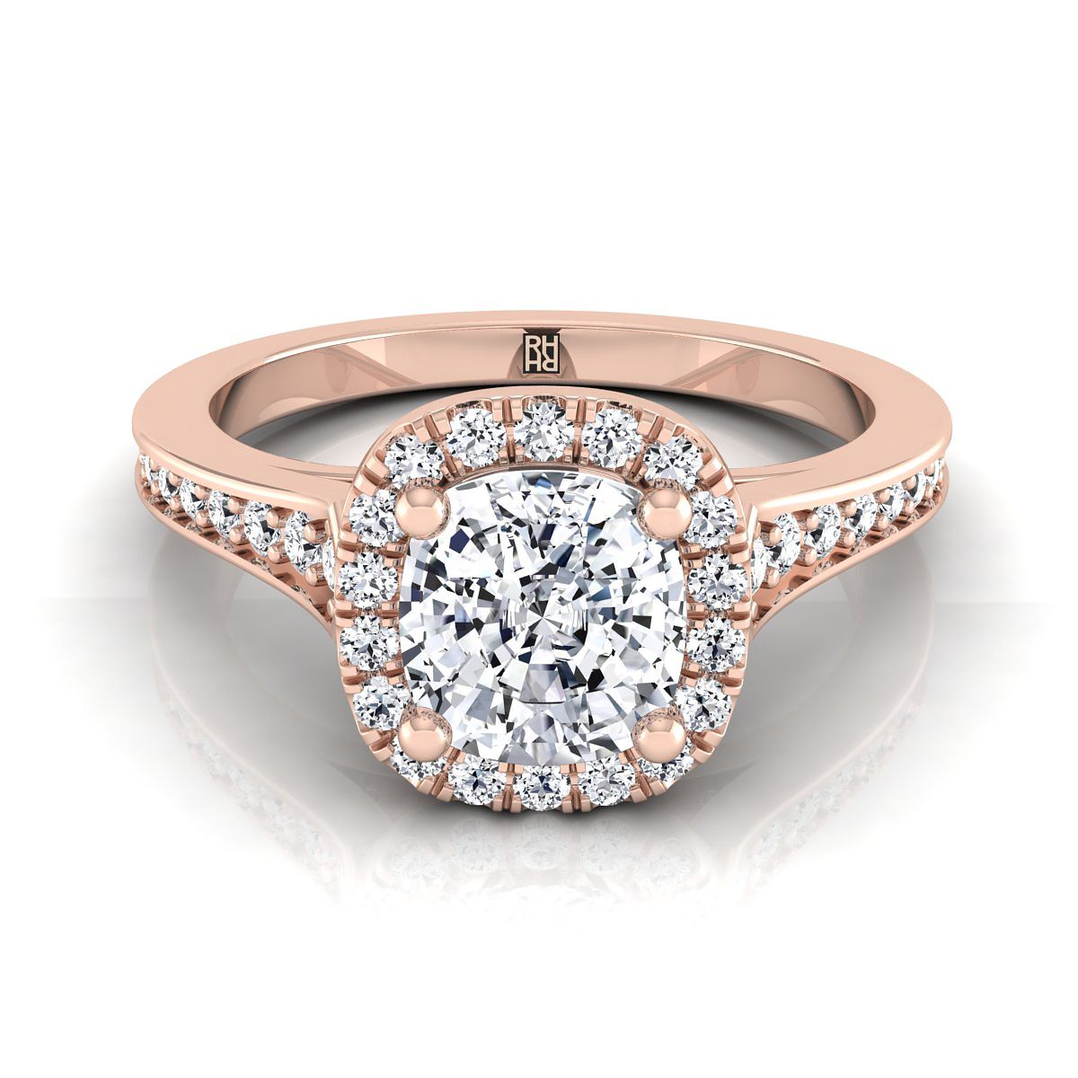 Channel Pavé Halo Cushion, in 14K Rose Gold, pave setting | RockHer