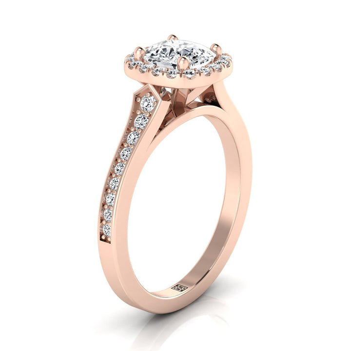 Channel Pavé Halo Cushion, in 14K Rose Gold, pave setting – side profile | RockHer