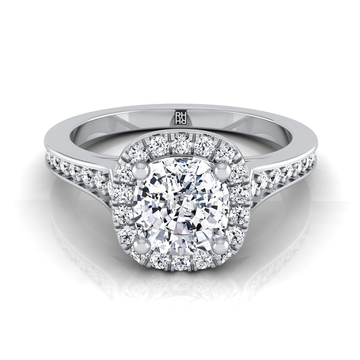 Channel Pavé Halo Cushion, in Platinum, pave setting | RockHer