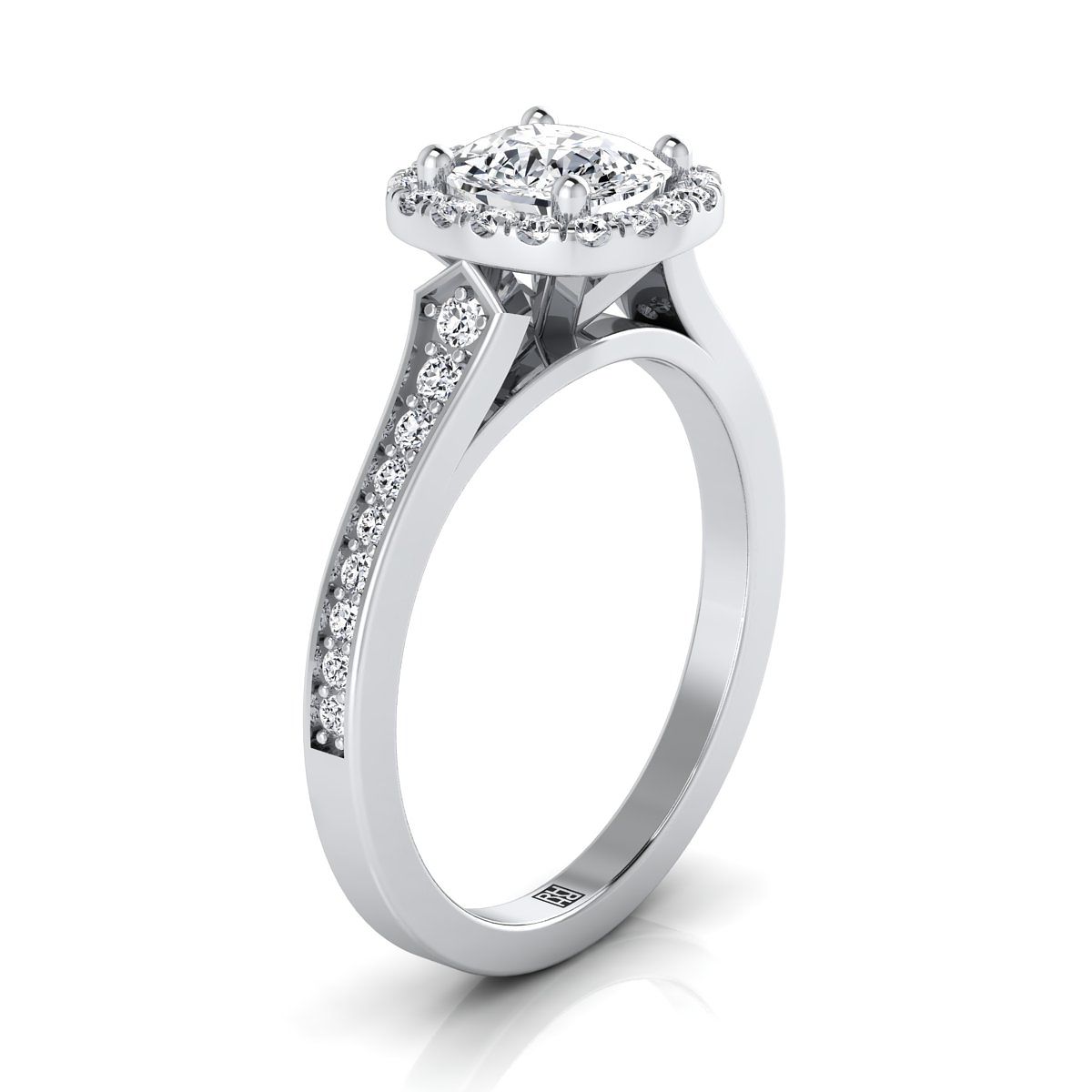 Channel Pavé Halo Cushion, in Platinum, pave setting – side profile | RockHer