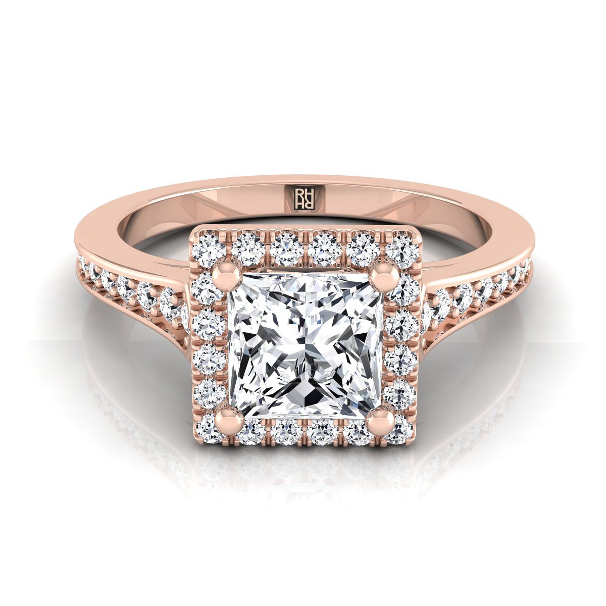 Channel Pavé Halo Princess, in 14K Rose Gold, pave setting | RockHer
