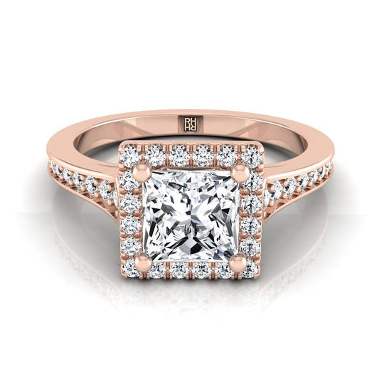 Channel Pavé Halo Princess, in 14K Rose Gold, pave setting | RockHer