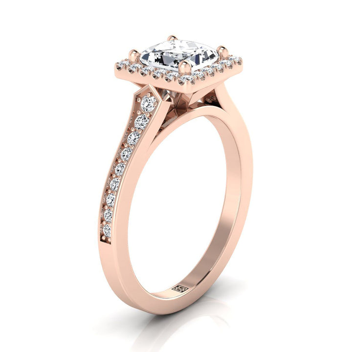 Channel Pavé Halo Princess, in 14K Rose Gold, pave setting – side profile | RockHer