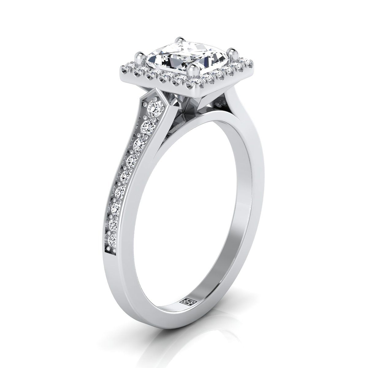 Channel Pavé Halo Princess, in 18K White Gold, pave setting – side profile | RockHer