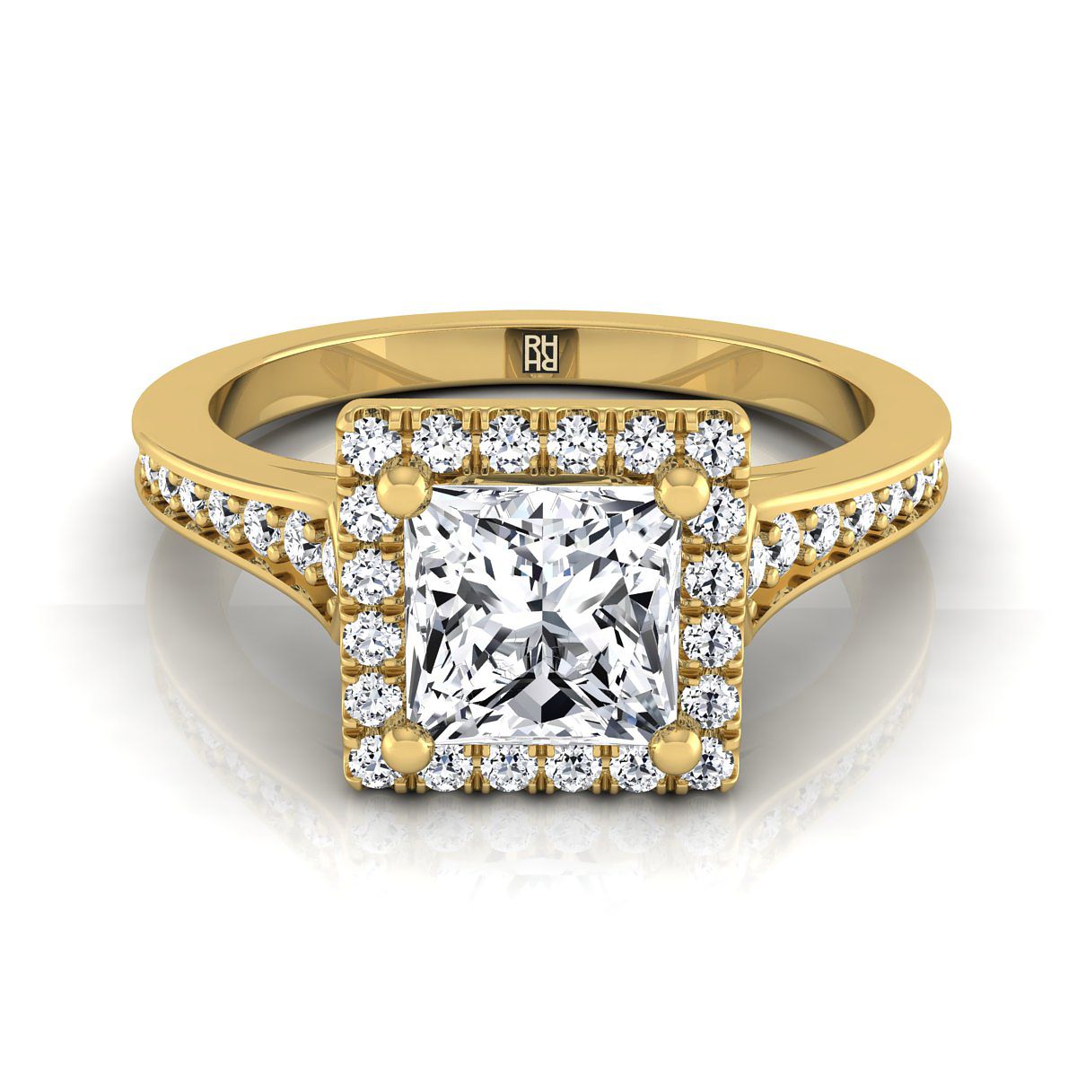 Channel Pavé Halo Princess, in 18K Yellow Gold, pave setting | RockHer
