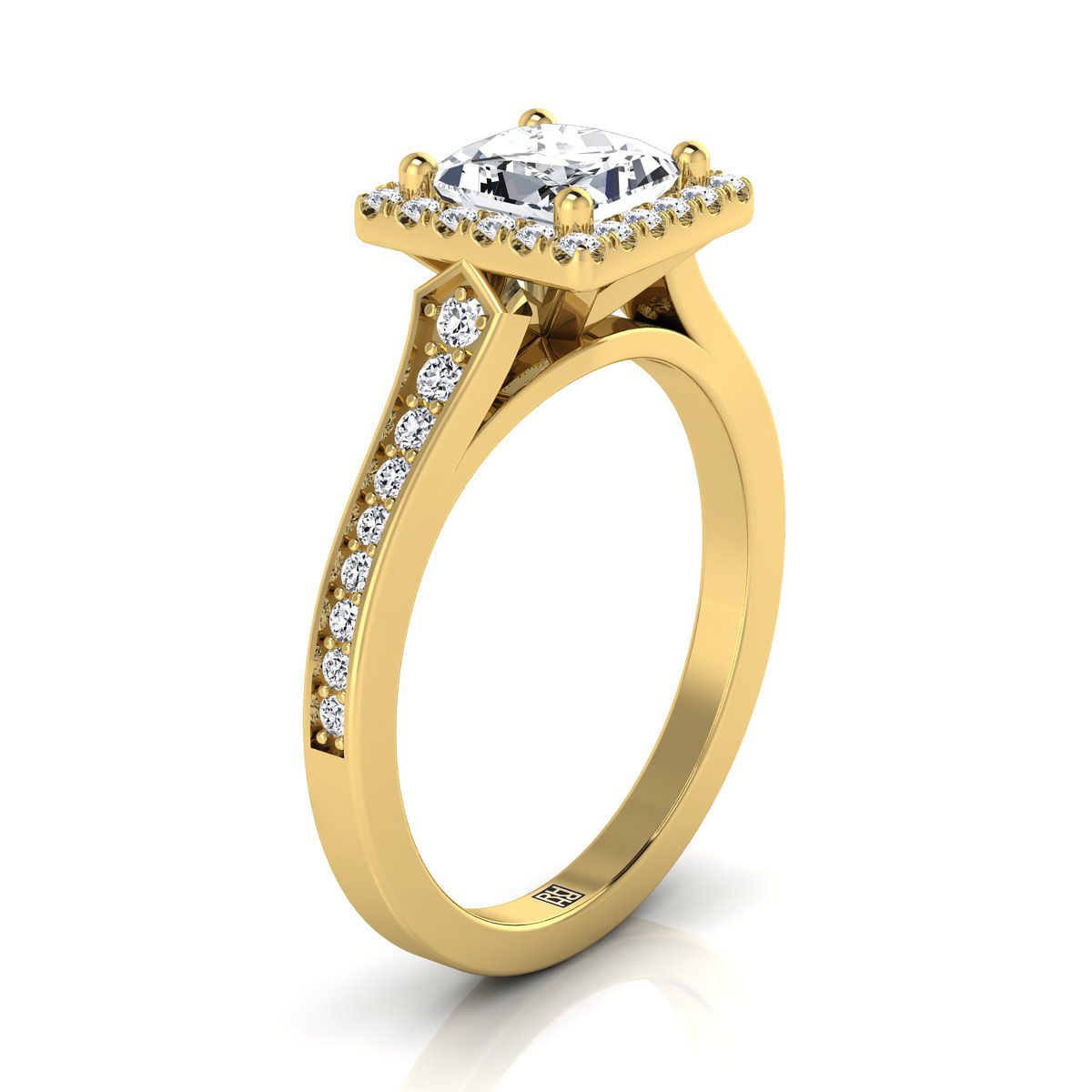 Channel Pavé Halo Princess, in 18K Yellow Gold, pave setting – side profile | RockHer