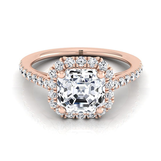 Petite French Pavé Halo Asscher, in 14K Rose Gold, pave setting | RockHer
