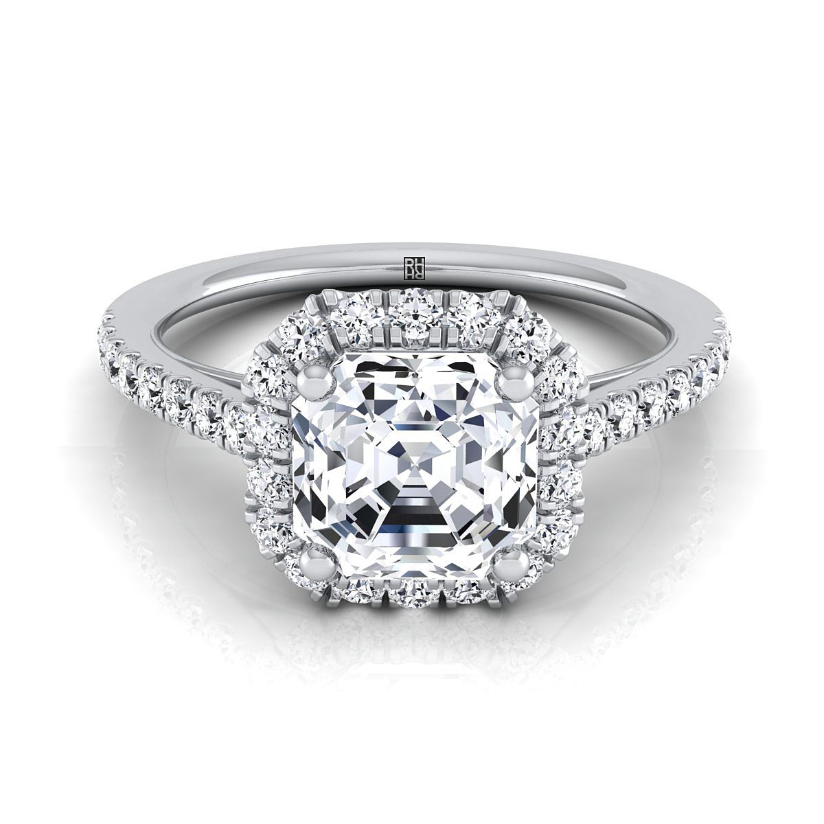 Petite French Pavé Halo Asscher, in Platinum, pave setting | RockHer
