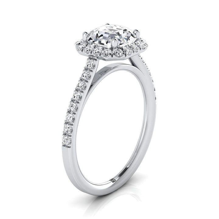 Petite French Pavé Halo Asscher, in 18K White Gold, pave setting – side profile | RockHer
