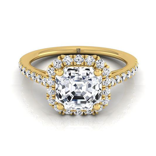 Petite French Pavé Halo Asscher, in 18K Yellow Gold, pave setting | RockHer