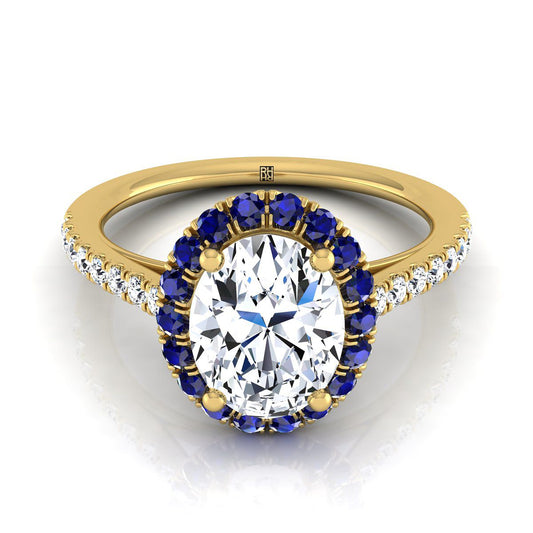 แหวนหมั้นเพชรฝรั่งเศสแบบพาเว่รูปวงรีขนาดเล็กทองคำเหลือง 18K น้ำหนักรวม 1/5 กะรัต