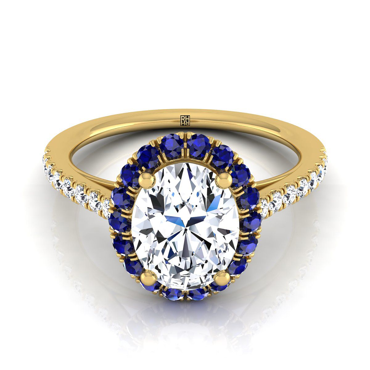 แหวนหมั้นเพชรฝรั่งเศสแบบพาเว่รูปวงรีขนาดเล็ก 14K ทองคำเหลือง - 1/5 กะรัตรวม