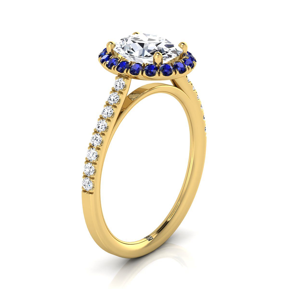 แหวนหมั้นเพชรฝรั่งเศสแบบพาเว่รูปวงรีขนาดเล็กทองคำเหลือง 18K น้ำหนักรวม 1/5 กะรัต