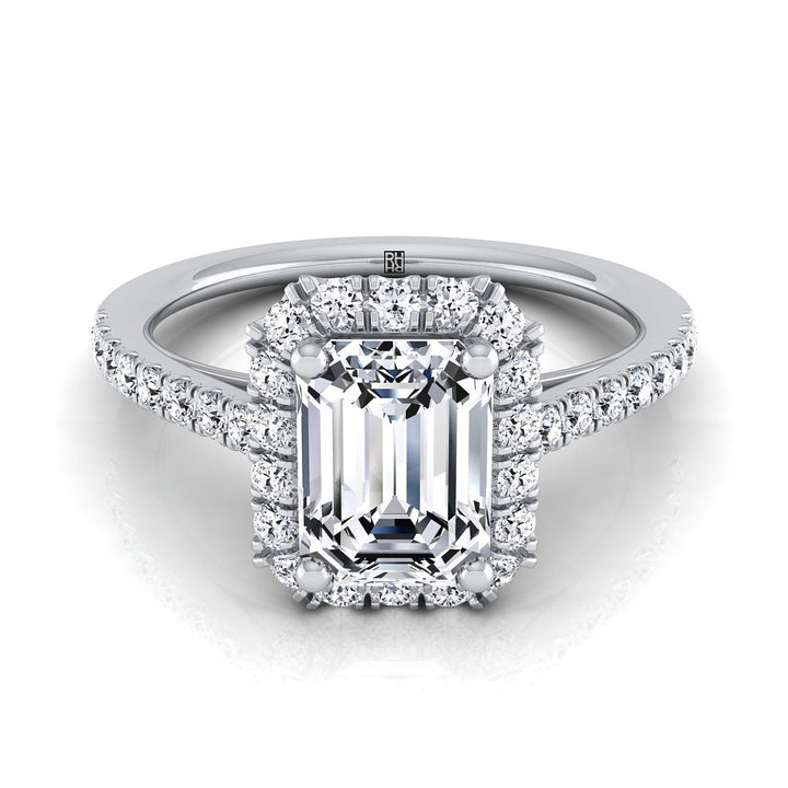 European Cut, Petite French Pavé Halo Emerald, in Platinum, pave setting | RockHer