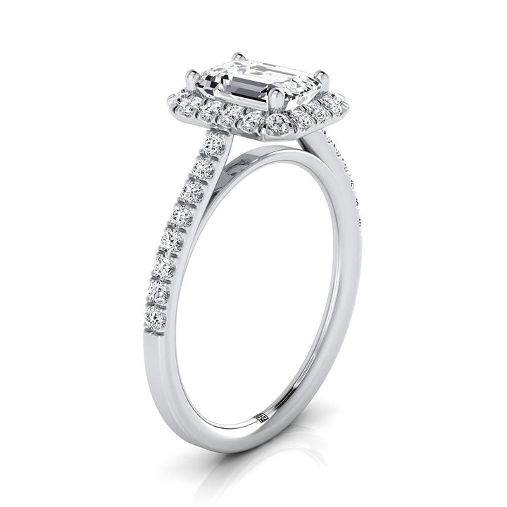 European Cut, Petite French Pavé Halo Emerald, in Platinum, pave setting – side profile | RockHer
