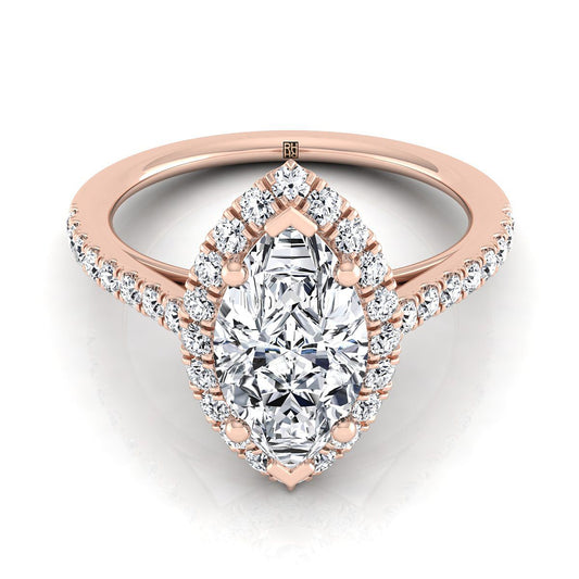 Petite French Pavé Halo Marquise, in 14K Rose Gold, pave setting | RockHer