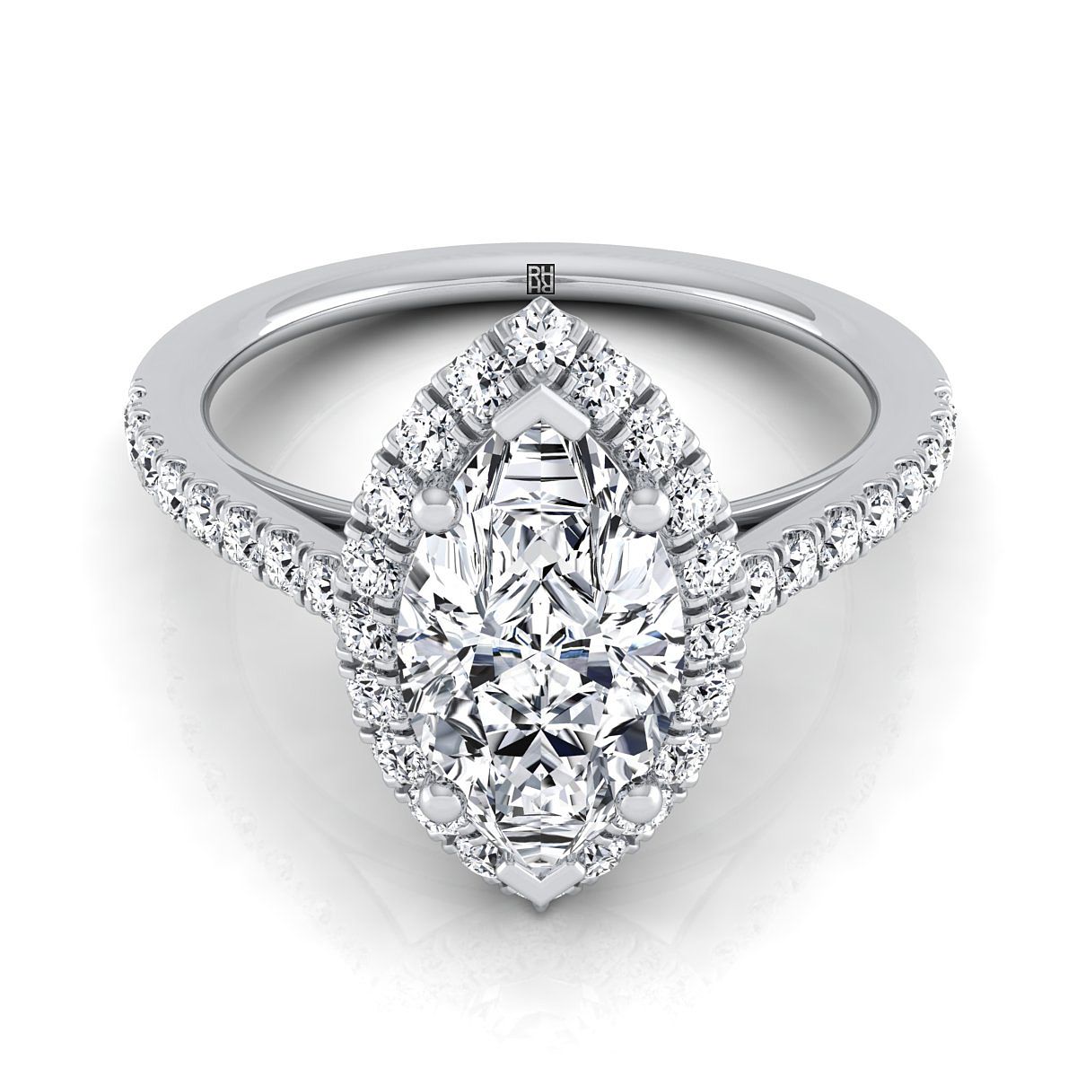 Petite French Pavé Halo Marquise, in Platinum, pave setting | RockHer