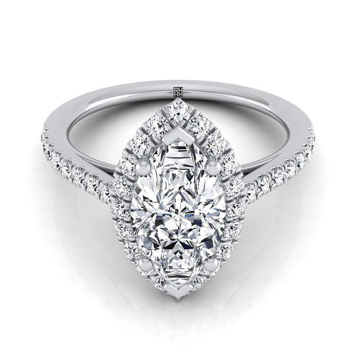 Petite French Pavé Halo Marquise, in Platinum, pave setting | RockHer