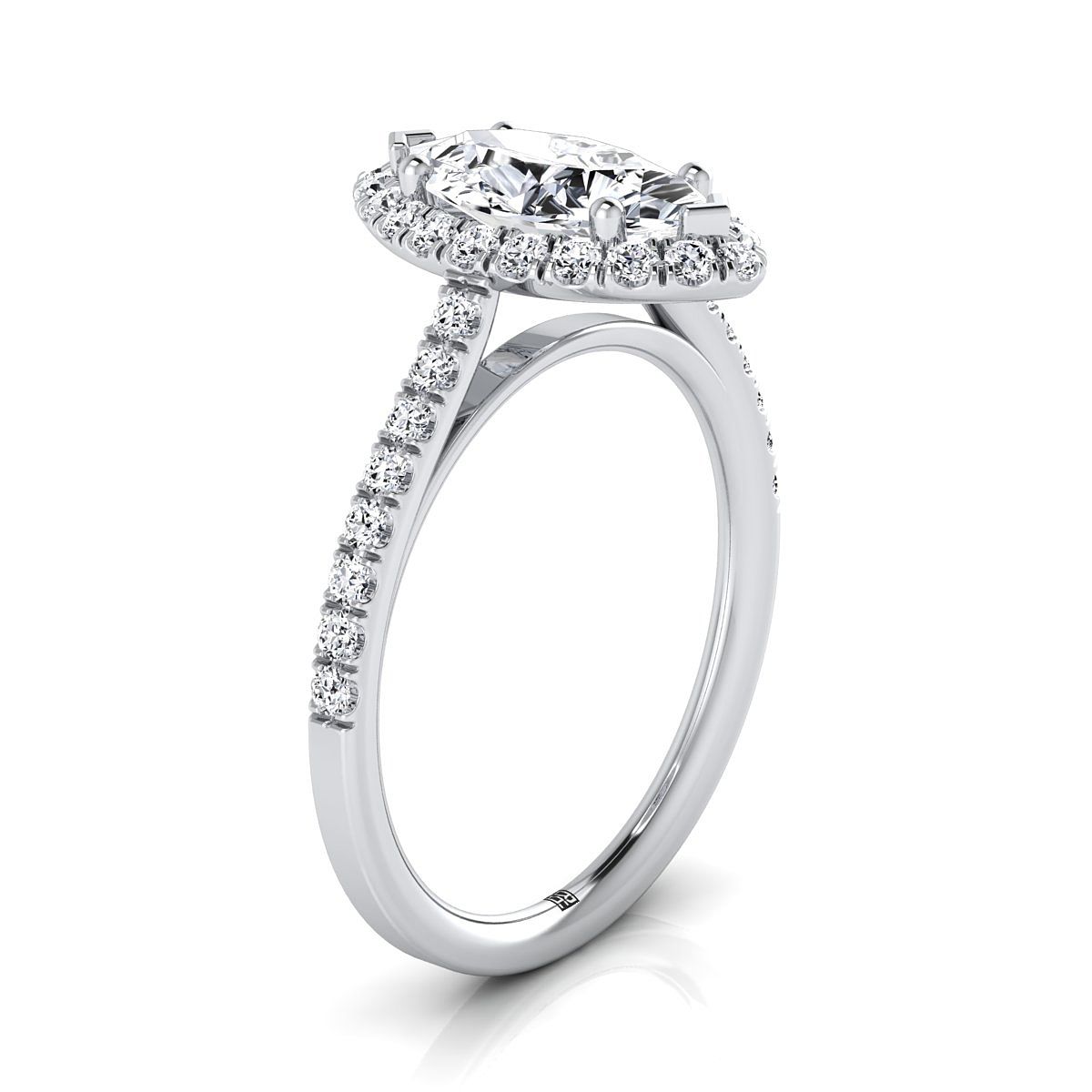 Petite French Pavé Halo Marquise, in Platinum, pave setting – side profile | RockHer
