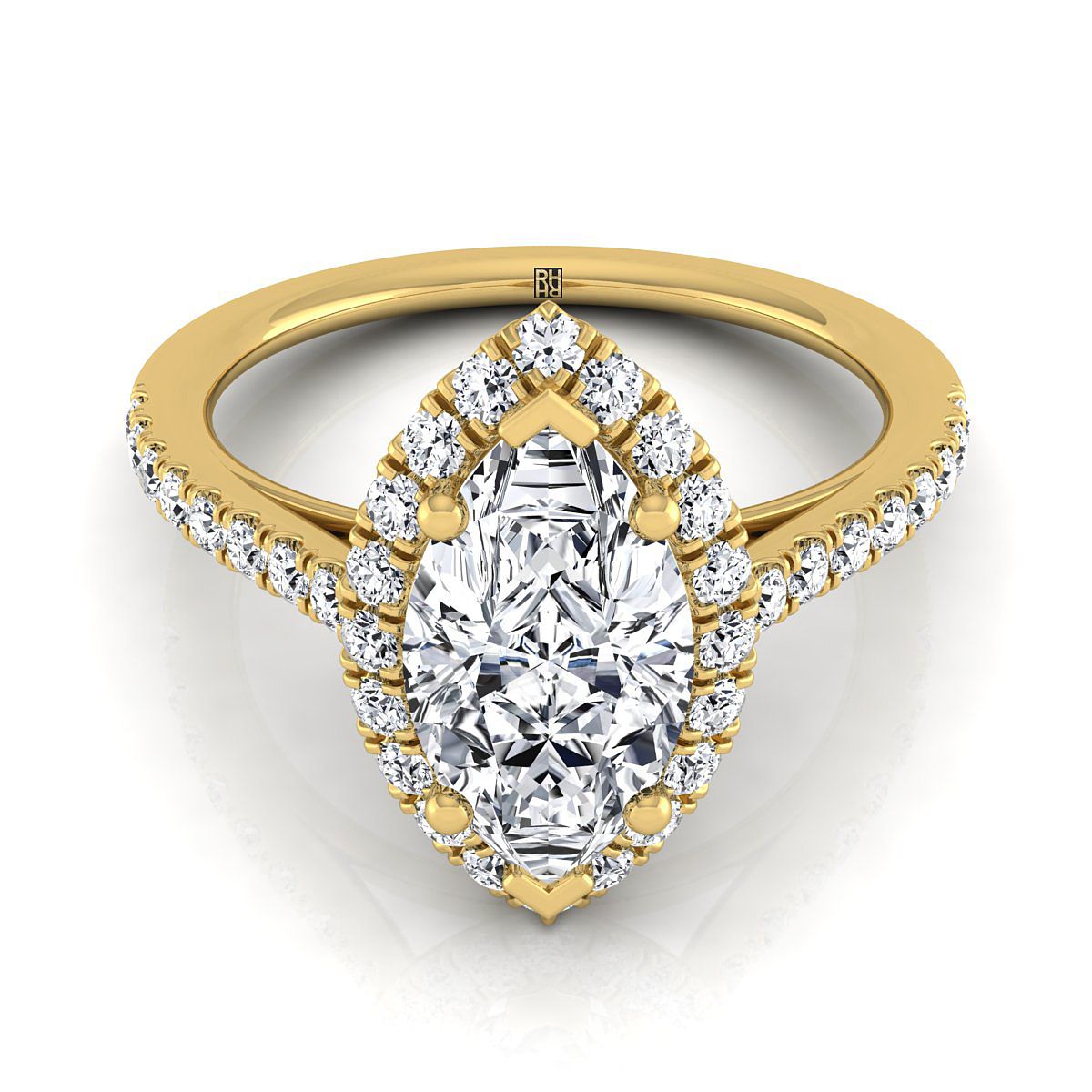 Petite French Pavé Halo Marquise, in 18K Yellow Gold, pave setting | RockHer