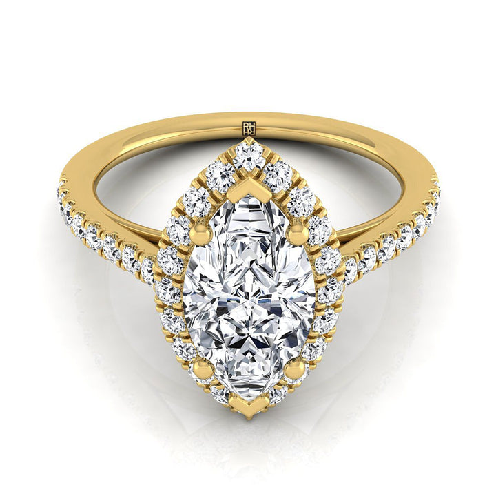 Petite French Pavé Halo Marquise, in 18K Yellow Gold, pave setting | RockHer
