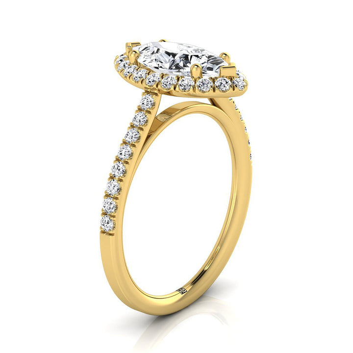 Petite French Pavé Halo Marquise, in 18K Yellow Gold, pave setting – side profile | RockHer