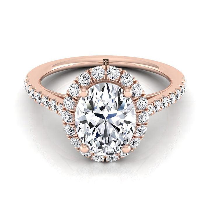 Petite French Pavé Halo Oval, in 14K Rose Gold, pave setting – view 8 | RockHer